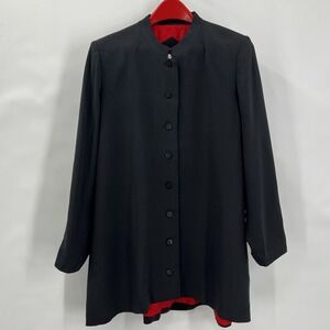 Japanese Minimalist Womens Blazer Jacket Lg Black 100% Silk WinterSilk Vintage
